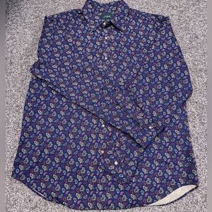 J. Crew Oarsman Shirt Mens Blue Paisley Button Down Large EUC